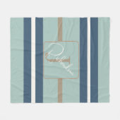 Personalisierte Blaue Minze-Tan-Streifen-Monogramm Fleecedecke (Vorderseite (Horizontal))
