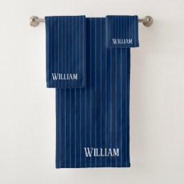 Personalisierte blaue Nadelstreifen Badhandtuch Set