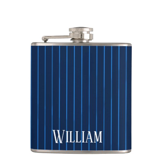 Personalisierte blaue Nadelstreifen Flachmann (Vorderseite)