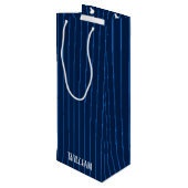 Personalisierte blaue Nadelstreifen Geschenktüte Für Weinflaschen (Rückseite Schrägansicht)