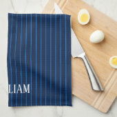 Personalisierte blaue Nadelstreifen Geschirrtuch (Viertel Falte)
