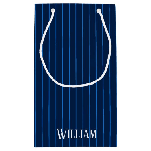 Personalisierte blaue Nadelstreifen Kleine Geschenktüte (Rückseite)