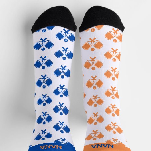 Personalisierte blaue orange ungerade Pickleball-S Socken (Oben)