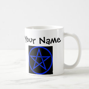 Personalisierte blaue Pentagram-/Pentagramm Wiccan Kaffeetasse