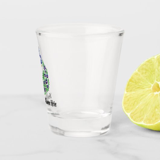 Personalisierte Blaue Pfauenfarm Schnapsglas (Rechts)
