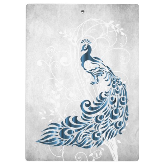 Personalisierte blaue Pfauenklappe Klemmbrett (Rückseite)