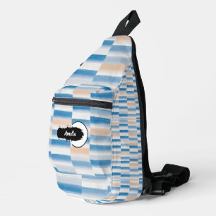 Personalisierte blaue Pfirsichfarbe Streifen Crossbody Bag