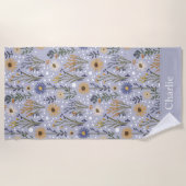 Personalisierte blaue Punkte-Blumen-Kinder Strandtuch (Vorderseite)