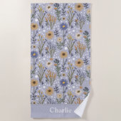 Personalisierte blaue Punkte-Blumen-Kinder Strandtuch (Vorderseite)