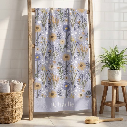 Personalisierte blaue Punkte-Blumen-Kinder Strandtuch