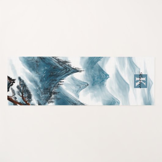 Personalisierte blaue Rolling Mountain View Yogamatte (Vorderseite (Horizontal))