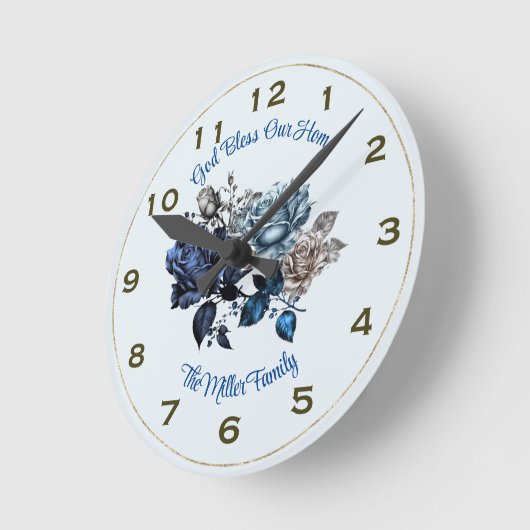 Personalisierte blaue Rose Mauer Uhr Gott segne un (Winkel)