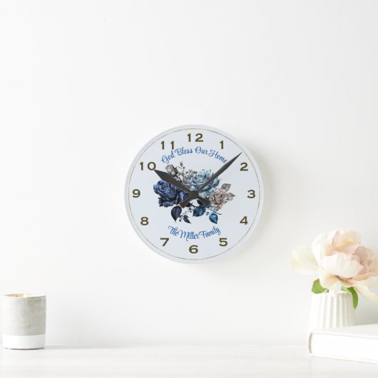 Personalisierte blaue Rose Mauer Uhr Gott segne un (Zuhause)