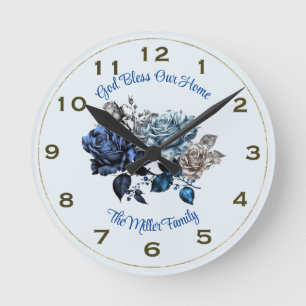 Personalisierte blaue Rose Mauer Uhr Gott segne un