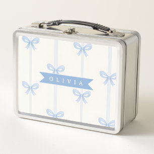 Personalisierte Blaue Schleife Coquette Name Ästhe Metall Brotdose