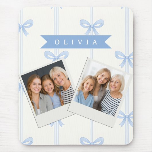 Personalisierte Blaue Schleife Coquette Name Ästhe Mousepad (Vorne)