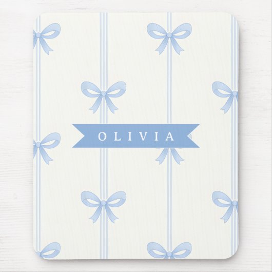 Personalisierte Blaue Schleife Coquette Name Ästhe Mousepad (Vorne)