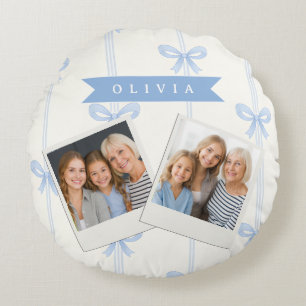 Personalisierte Blaue Schleife Coquette Name Ästhe Rundes Kissen