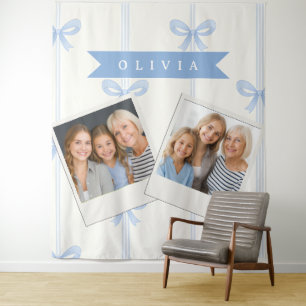 Personalisierte Blaue Schleife Coquette Name Ästhe Wandteppich