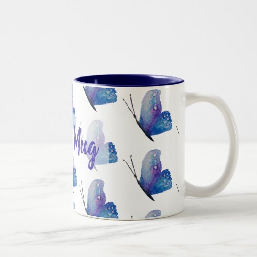 Personalisierte blaue Schmetterling   Zwei-Ton Zweifarbige Tasse (Rechts)