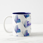 Personalisierte blaue Schmetterling   Zwei-Ton Zweifarbige Tasse (Links)