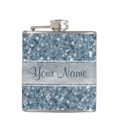 Personalisierte blaue Sequins-silberne Folie Flachmann (Vorderseite)