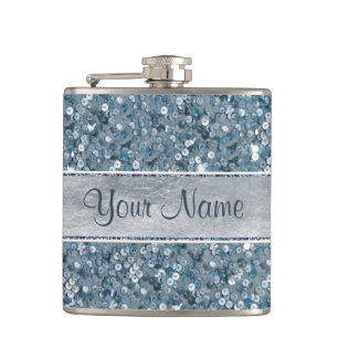 Personalisierte blaue Sequins-silberne Folie Flachmann