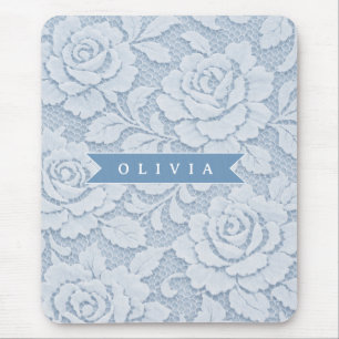 Personalisierte Blaue Spitze Floral Elegant Romant Mousepad