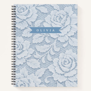 Personalisierte Blaue Spitze Floral Elegant Romant Notizblock
