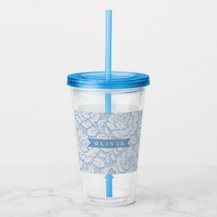 Personalisierte Blaue Spitze Florale Elegante Roma Acryltrinkbecher