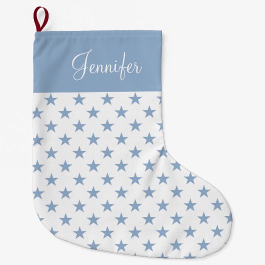 Personalisierte blaue Sterne Großer Weihnachtsstrumpf (Vorderseite)