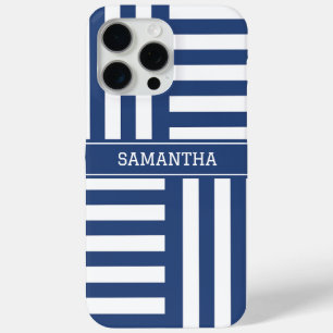 Personalisierte blaue Streifen Chic White Name Mod Case-Mate iPhone Hülle