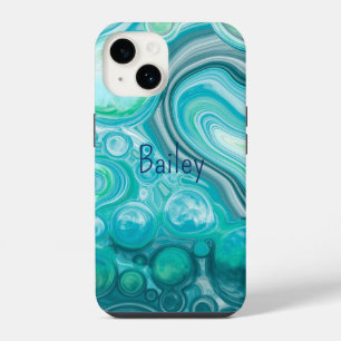 Personalisierte blaue Türkis-Meereswellen-Blasen iPhone 14 Hülle