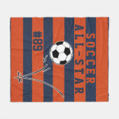 Personalisierte blaue u. ORANGE FUSSBALL Fleecedecke (Vorderseite (Horizontal))