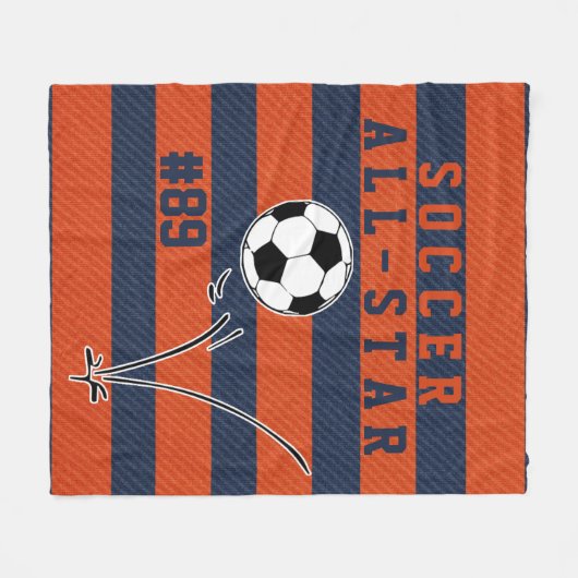 Personalisierte blaue u. ORANGE FUSSBALL Fleecedecke (Vorderseite (Horizontal))