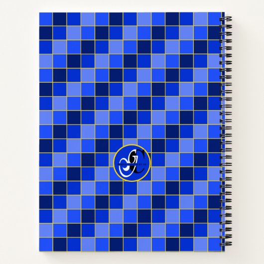 Personalisierte blaue und gelbe Karos Notizblock (Rückseite)