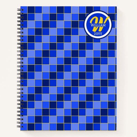 Personalisierte blaue und gelbe Karos Notizblock (Vorderseite)