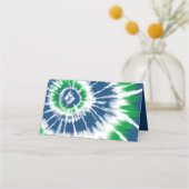 Personalisierte blaue und grüne Gefärbte Krawatte Platzkarte (Rückseite)