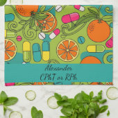 Personalisierte blaue und grüne Orange Pharmacy Geschirrtuch (Gefaltet)