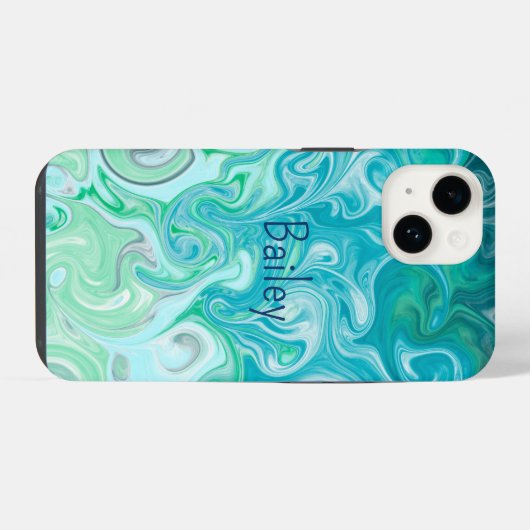 Personalisierte blaue und grüne Waves iPhone Hülle (Rückseite (Horizontal))