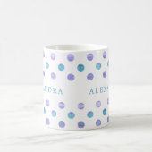 Personalisierte blaue und Lila Polka-Punkte Kaffeetasse (Mittel)