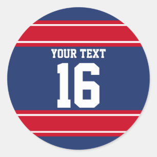 Personalisierte blaue und rote Sportstreifen Runder Aufkleber