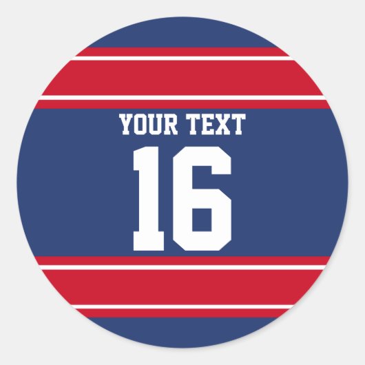 Personalisierte blaue und rote Sportstreifen Runder Aufkleber (Vorderseite)