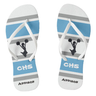 Personalisierte blaue und silberne Cheerleader Badesandalen