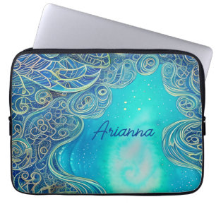 Personalisierte blaue und türkisene abstrakte Kuns Laptopschutzhülle