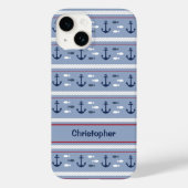 Personalisierte blaue und weiße Anker Case-Mate iPhone Hülle (Rückseite)