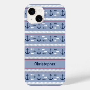 Personalisierte blaue und weiße Anker Case-Mate iPhone 14 Hülle