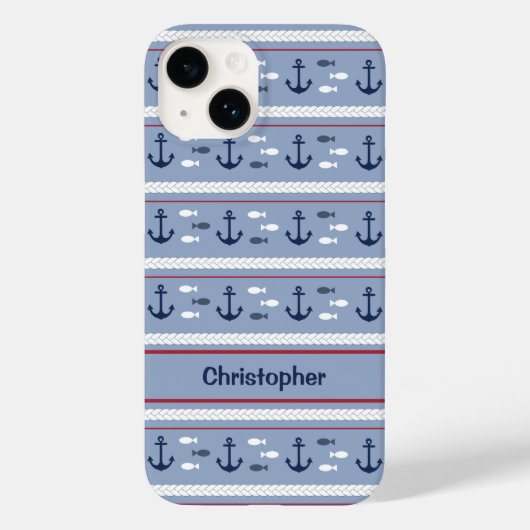 Personalisierte blaue und weiße Anker Case-Mate iPhone Hülle (Rückseite)