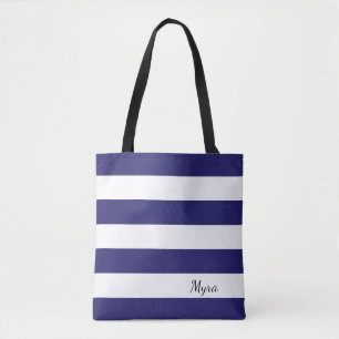 Personalisierte blaue und weiße gestreifte tasche