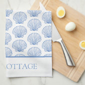 Personalisierte blaue und weiße Küste Seashell Geschirrtuch (Viertel Falte)